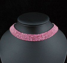 Soft 5-Row Hot Pink Austrian Rhinestone Crystal Choker Necklace Bridal Prom N927