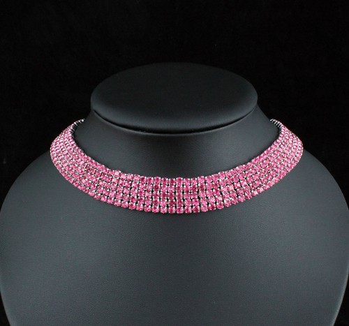 Pink Rhinestone Choker Soft 5-Row Hot Pink Austrian Rhinestone Crystal Choker Necklace Bridal ...