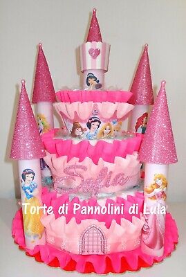 Torta Di Pannolini Castello Idea Regalo Nascita Battesimo Baby Shower Femmina Ebay