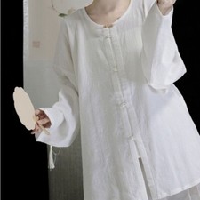 Women Hanfu Top Retro Floral Jacquard Shirt Long Sleeve Blouse Loose Casual New