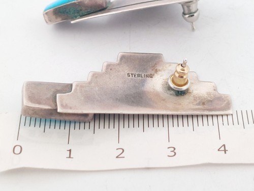 Vintage Indianer natürliche Türkis Sterling Ohrstecker - 42 mm - Bild 5 von 5