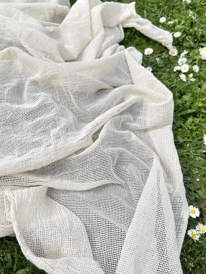 Mesh Cotton Softened Organic Fabric, Ecru White - Undyed, By 2 Meters. - Image 4 of 4
