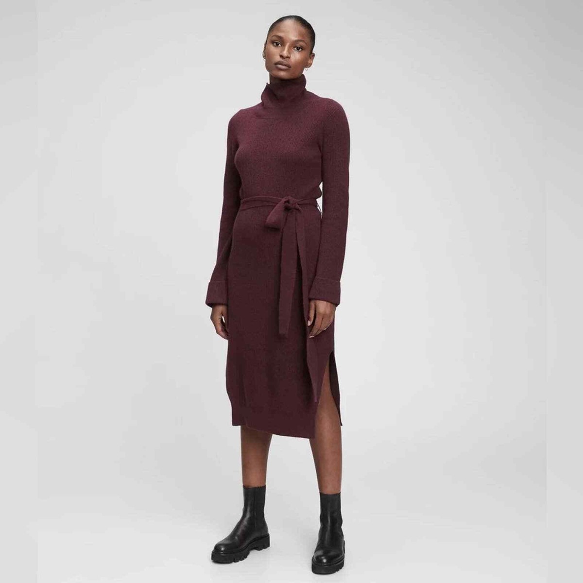 Rachel Zoe Rust Burnt Orange Turtleneck Sweater Dress W/ Slit Size Large