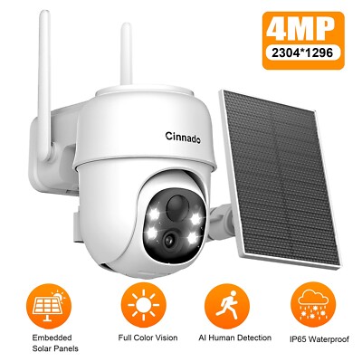 Cinnado 2K 4MP Solar Powered Security Camera Wireless Outdoor AI Detection IP65