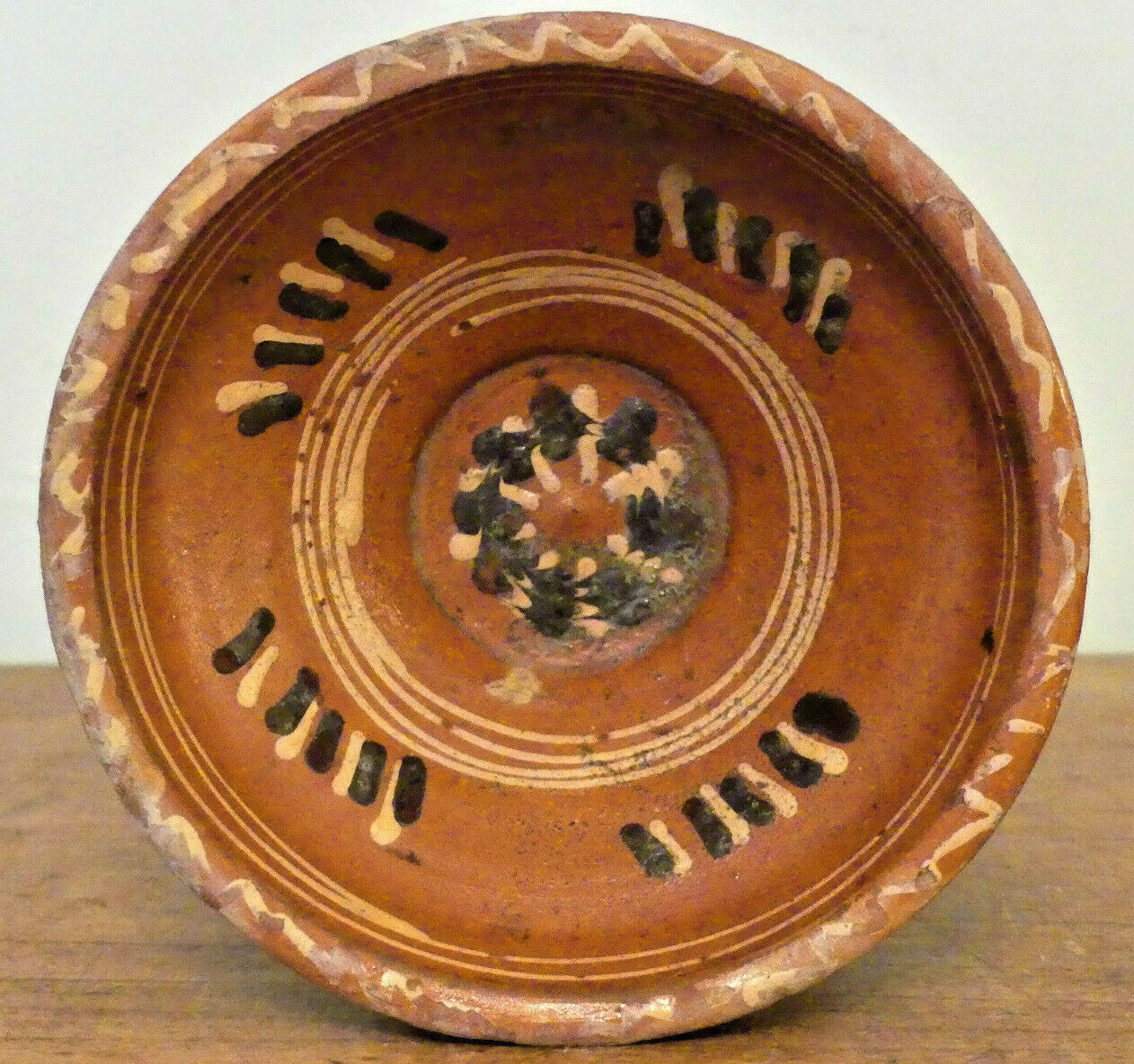 ANTIQUE Early SLIPWARE DECORATED REDWARE FOLK ART Pottery BOWL #3