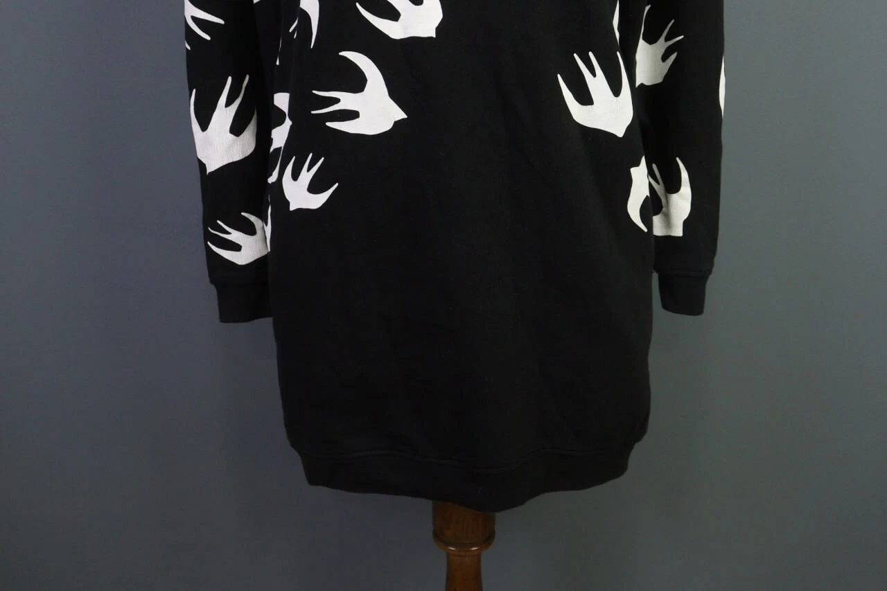 ALEXANDER MCQUEEN Abito ALEXANDER MCCHEEN Black Birds stampato a maniche lunghe lunghezza ginocchio look a strati S