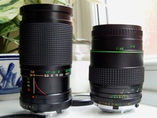 MINOLTA FIT X SERIES ATTACCO FD HANIMEX 135mm, VIVITAR 28-85mm OBIETTIVO FOTOCAMERA REFLEX X2 