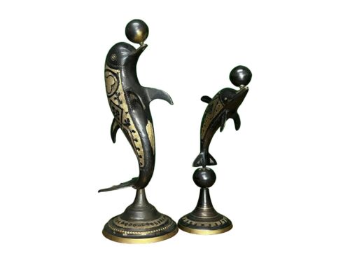 Paar große gut detaillierte Vintage Messing Wal Figur Home & Office Dekor - Bild 2 von 2