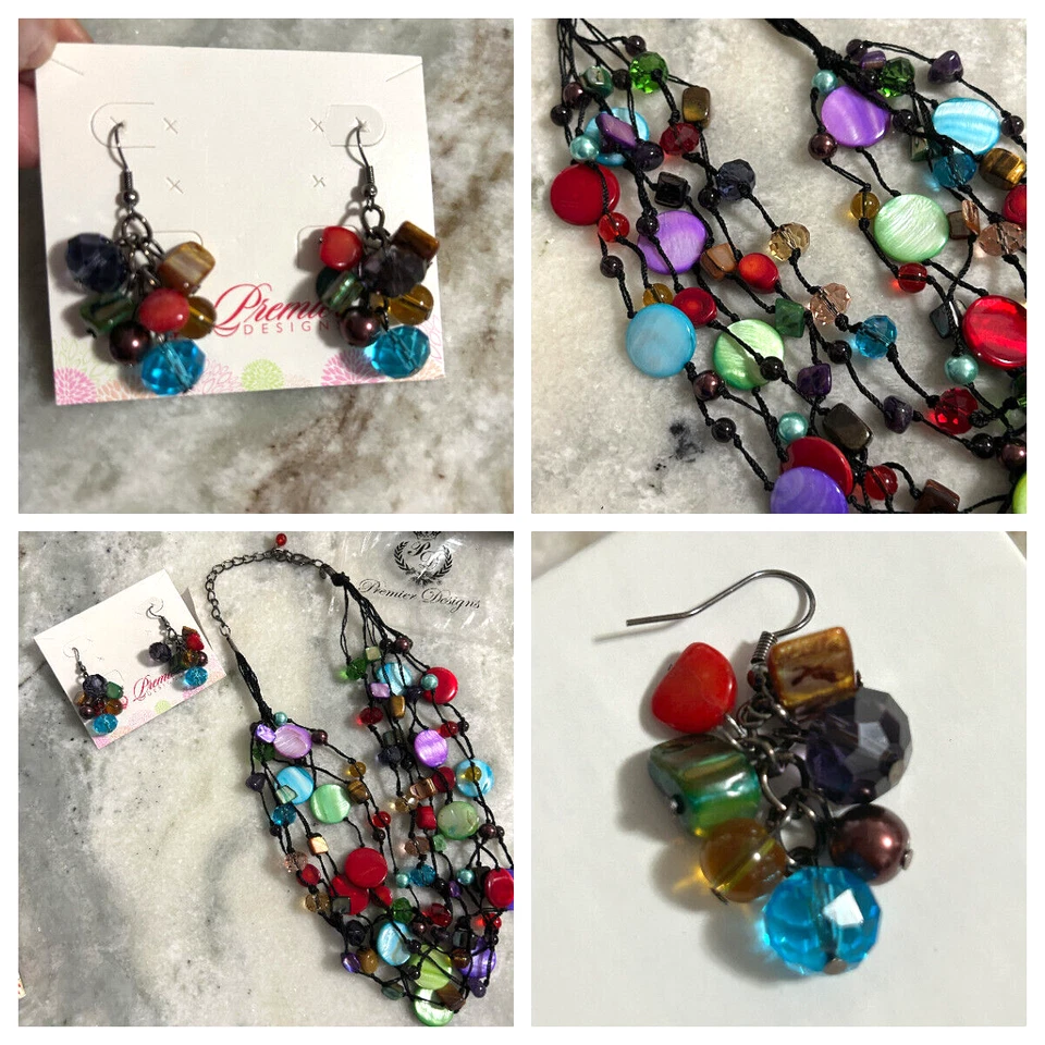 2pc Premier Designs Necklace + Earings SET Multicolor SPECTRUM Boxed