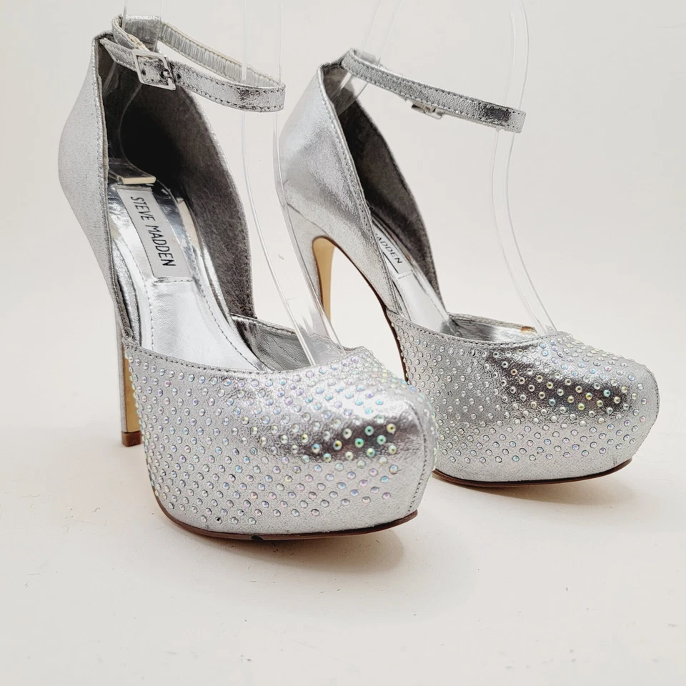 Steven Madden MEA Women's High Heels Silver Rhinestones Size 6 - Image 2 of 4