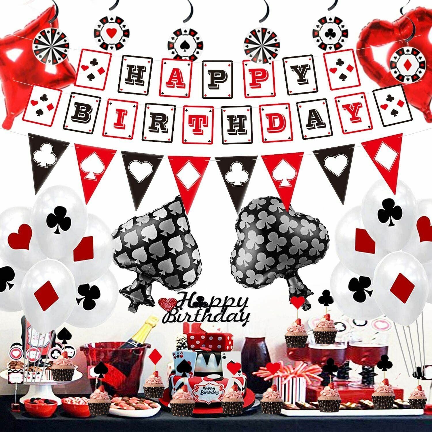 Casino Party Supplies Playing Card Birthday Banner Hanging Flags Las Vegas 49Pcs