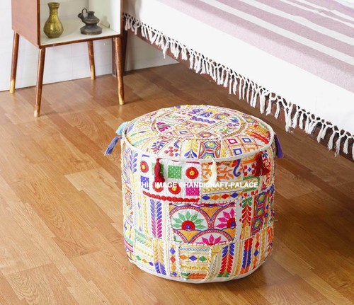 18'' Indian Pouffe Foot Stool Bohemian Patchwork Pouf Cover Ottoman Ethnic Decor - Picture 14 of 19