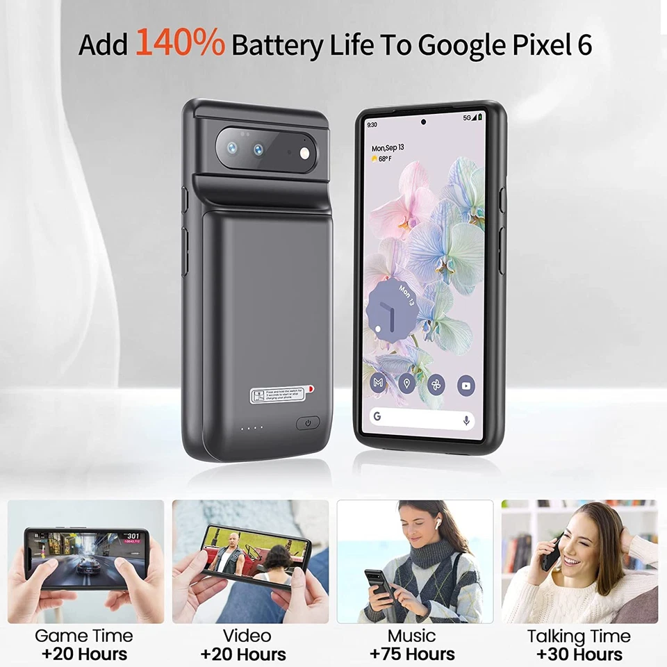 Funda Cargador Batería 10000mAh Para Google Pixel 6 Banco de Alimentación Estuche de Carga Foto 4 de 4