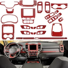 29x Red Carbon Fiber Full Interior Panel Cover Trim Kit For RAM 1500 2018+ Parts
