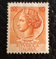 TIMBRE NEUF ITALIE TYPE SYRACUSE 10 lires ORANGE cadeau 10 lires oblitéré etoile