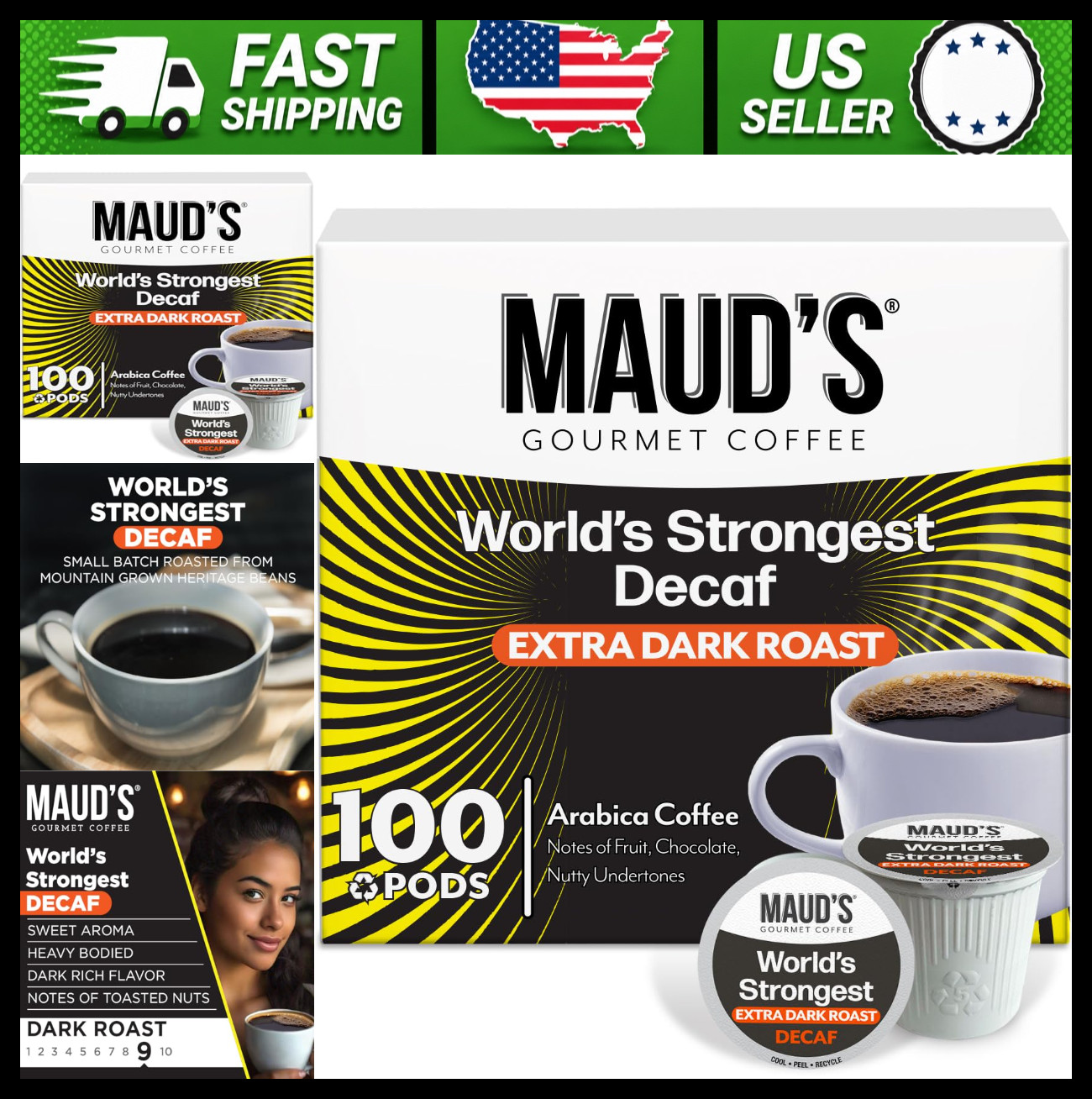 Maud's Decaf Dark Roast Coffee Pods 100 ct for Keurig, 100% Arabica