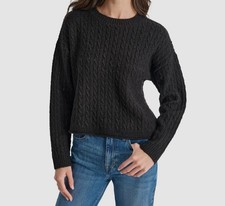 DKNY Jeans Womens Black Metallic Cable Knit Crewneck Sweater Size S
