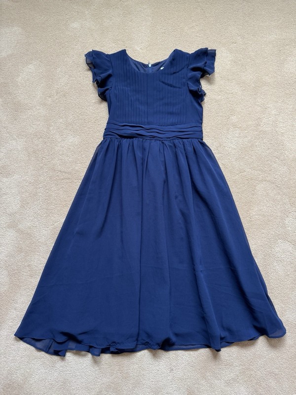 Girls Happy Rose Ruffle Chiffon Dress Navy Blue Size 10 (Large)