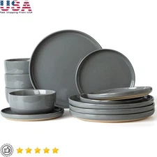 12 Piece Dinnerware Set Microwave Safe Scratch Resistant Bowls Plates 4 New