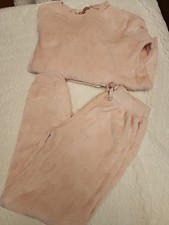 BCBG Girls Pajamas Pink Size L 14/16 Top And Joggers Soft Plush Hearts 2 Pc Set