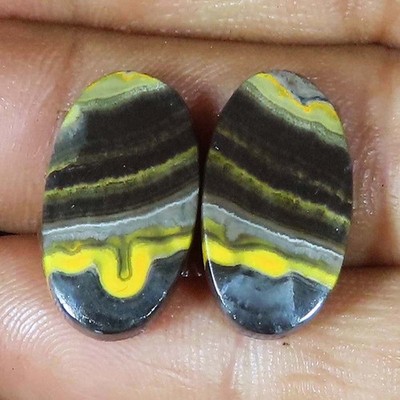 natural BUMBLE BEE JASPER pair oval cabochon gemstone 19.05 Carat. (11x20x04 mm)