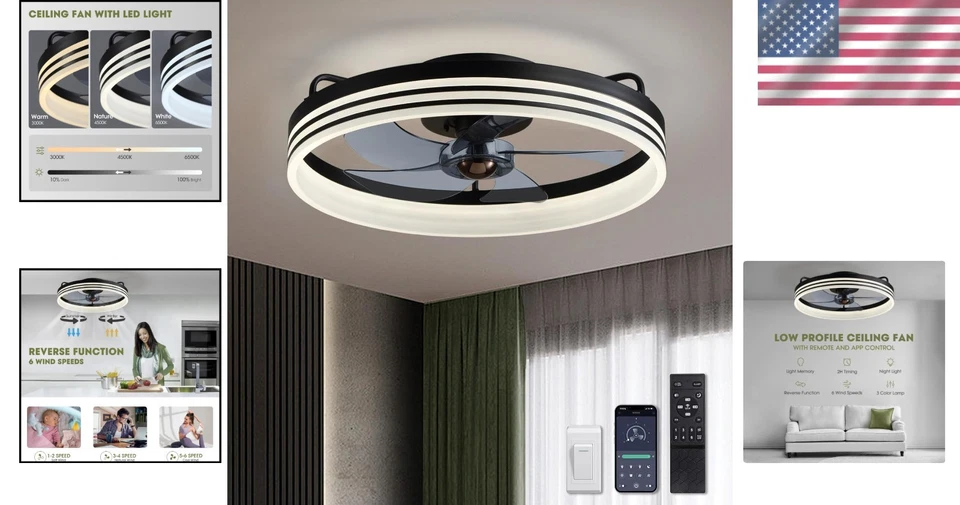 Dimmable LED Light Flush Mount Fan Remote Control - Image 2 of 4
