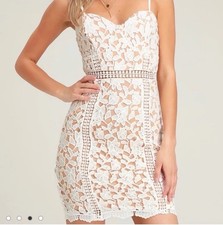 Lulus Giovanni White Lace Sleeveless Sheath Dress Bridal Elegant Sexy Sz S Mini