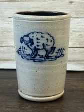 Rowe Pottery Works Sheep Tumbler Cup 1988 Salt Glaze Stoneware 16 Oz Farmhouse