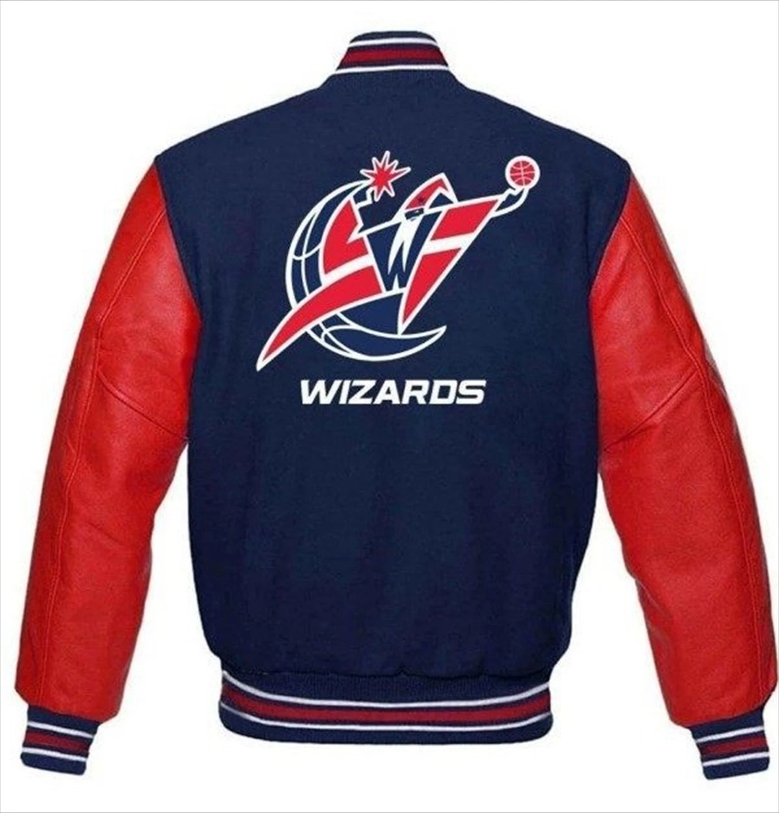 Washington Wizards Navy Blue Body Red Baseball Jacket Varsity Jacket