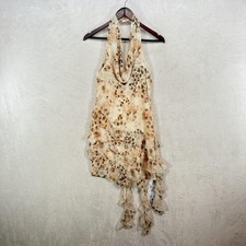 Cider Dress Womens XS Beige Leopard Chiffon Halter Asymmetric Ruffle Slip Fairy