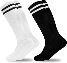 Kids Soccer Socks, 2 Pairs Sports Girls Boys Knee High Tube Socks Toddler