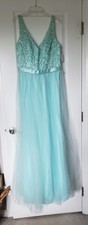 Blue Sequin Bodice Tulle Maxi Dress Women’s Formal V-Neck Sleeveless 16