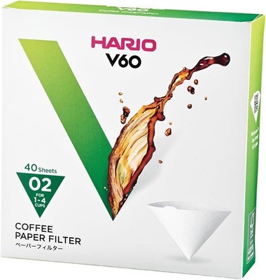 Hario V60 Paper Coffee Filter, Size 02, White, 40ct Box White