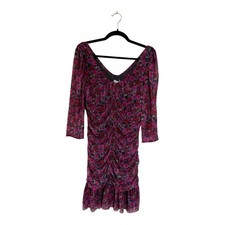 NWT GANNI Floral Mesh Flounce Ruched Mini Dress in Fiji Flower Size 42