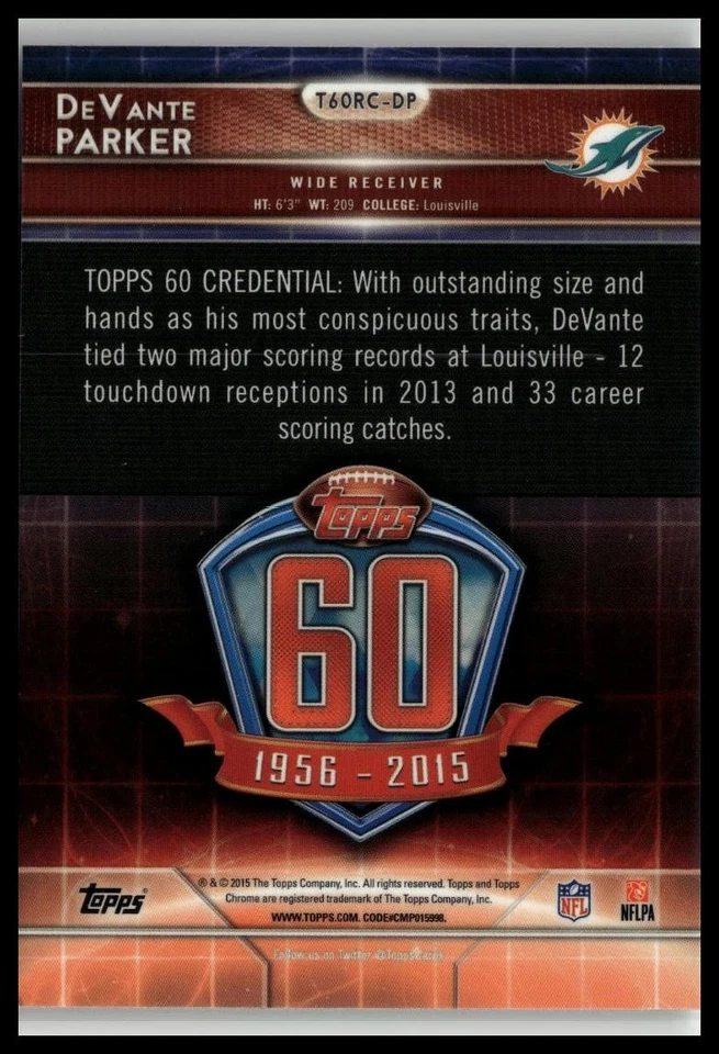 2015 Topps Chrome #T60RC-DP DeVante Parker 60th Anniversary Rookies - Image 2 of 2