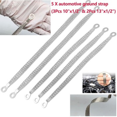 Universal Car Flat Braided Copper Ground Strap Professional Grounding Cable 5pcs