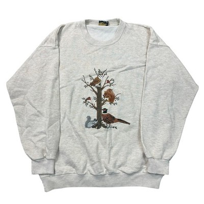 Eichel Freizeit Sweatshirt Blumen bestickt Vintage beige Damen S/M