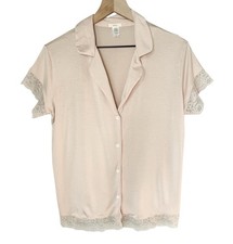 Eberjey 'Malou' Modal Silky Lace Trim Button Up Pajama Top In Blush Pink Sz S