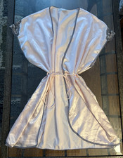 Vintage Val Mode Women s Pink Solid Satin Polyester Lace Tie Belted Robe, M
