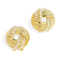 Chunky Gold Love Knot Stud Earrings for Women, Trendy Statement Geometric Pearl