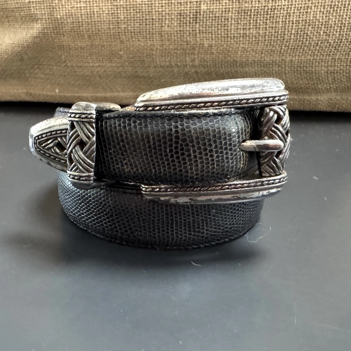 Brighton Pewter Gray Leather Belt Silver Tone Scroll Buckle Oval Concho 36 Brighton Concho Belt - Etsy main image 4
