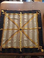 Linda Allard Ellen Tracy Silk Scarf Square Gold Black Border Cream 34"