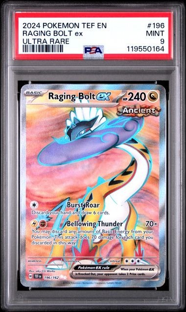 🔥 2024 Pokémon Temporal Forces Raging Bolt ex Ultra Rare #196 PSA 9