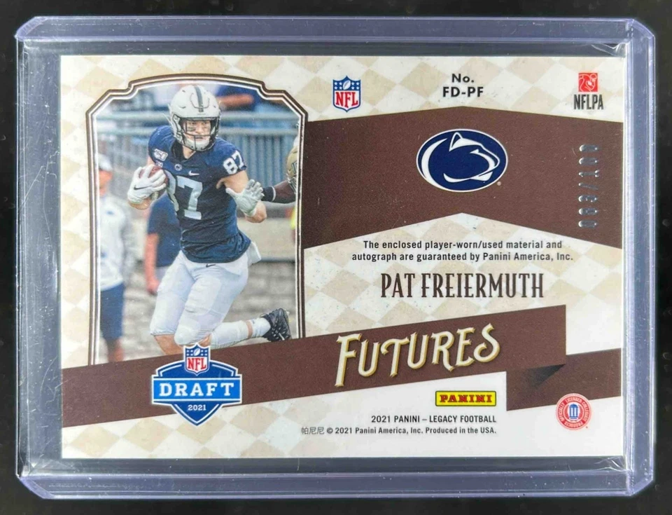 2021 Panini Legacy Pat Freiermuth Futures Dual Patch Auto RC Ruby Rookie #83/100 - Image 2 of 2