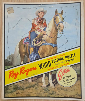 Roy Rogers- Frame-Tray Inlay Whitman Wood Picture Puzzle 1950 15 Pieces Complete