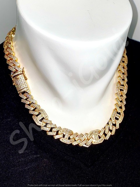 Mens Miami Cuban Link Chain Cuban-Gucci Choker Necklace 14k Gold Finish 15mm20