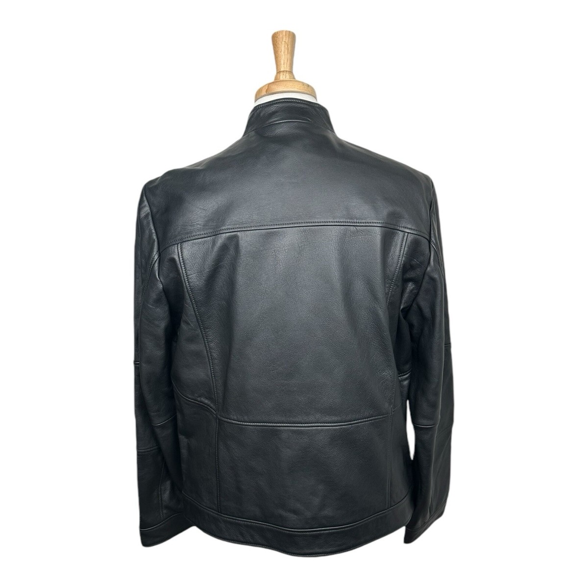 Hugo Boss Goat Leather Black Full Zip Men's Moto Jacket Size