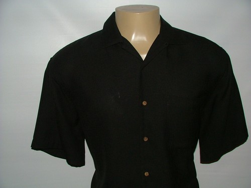 MENS JOS A BANK CASUAL SHIRT SIZE L 100% POLYESTER BLACK SOLID #190 - Picture 2 of 5