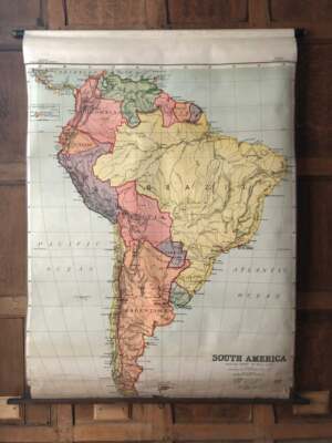Antique South America School Map, Map Of South America Pull Down School Map 