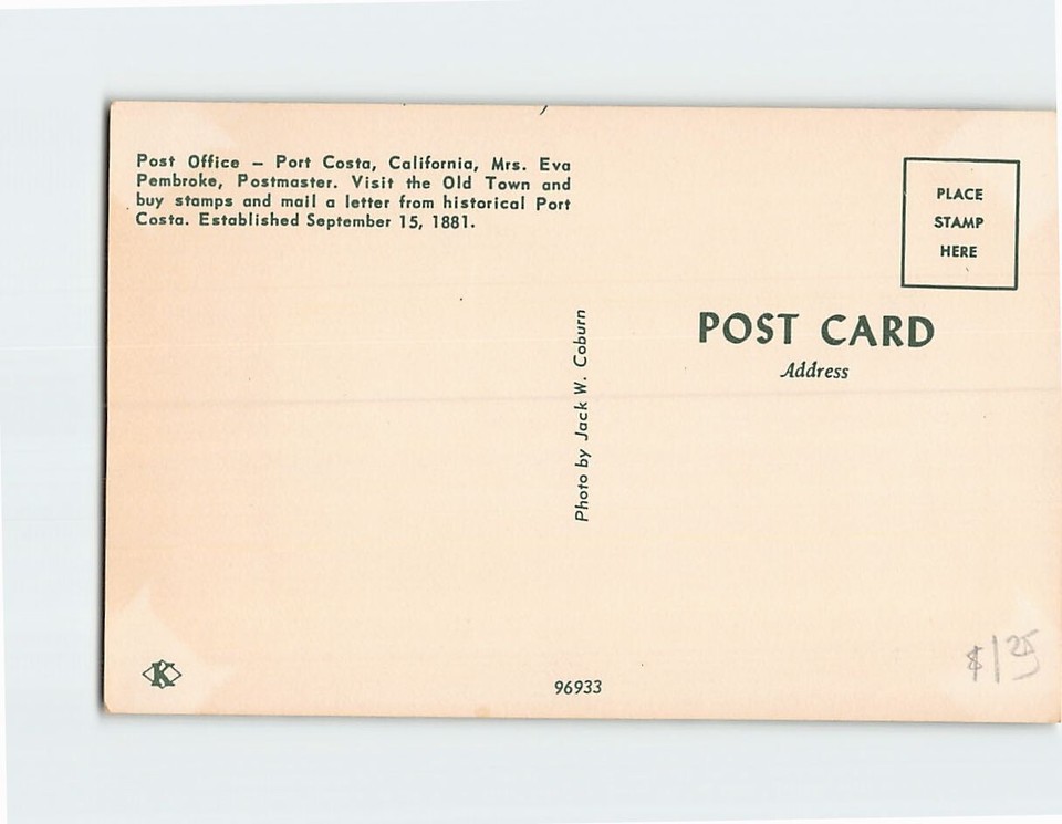 Postcard Post Office Port Costa California USA eBay